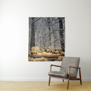 Burning Yule Log Tapestry
