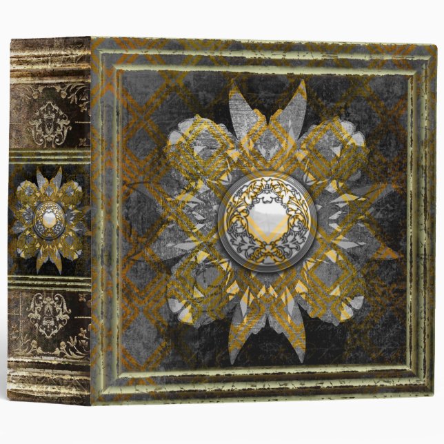 Burnished Gold and Black Medallion Ancient Tome Binder (Front/Spine)