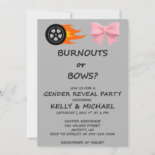 Burnouts or Bows Gender Reveal Party Invitation