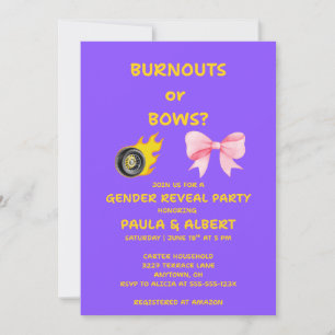 Burnouts or Bows Gender Reveal Party Invitation
