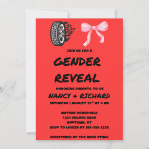 Burnouts or Bows Gender Reveal Party Invitation