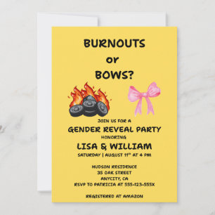 Burnouts or Bows Gender Reveal Party Invitation