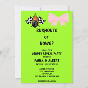 Burnouts or Bows Gender Reveal Party Invitation