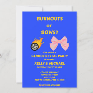 Burnouts or Bows Gender Reveal Party Invitation