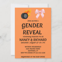 Burnouts or Bows Gender Reveal Party Invitation