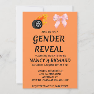 Burnouts or Bows Gender Reveal Party Invitation
