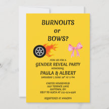 Burnouts or Bows Gender Reveal Party Invitation