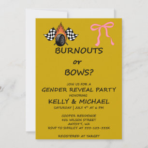 Burnouts or Bows Gender Reveal Party Invitation