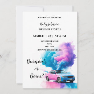 Burnouts or bows themed gender reveal invitation