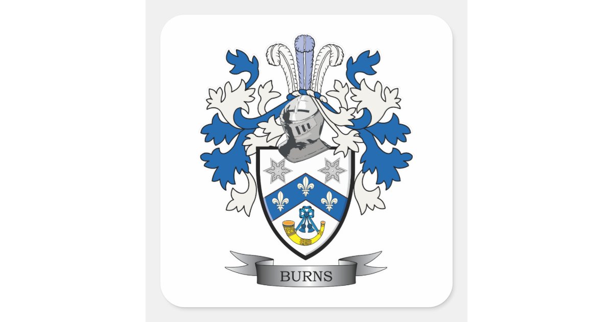 Burns Family Crest Coat of Arms Square Sticker | Zazzle