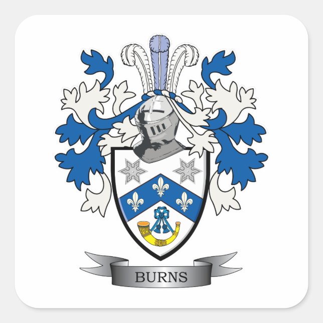 Burns Family Crest Coat of Arms Square Sticker (Front)
