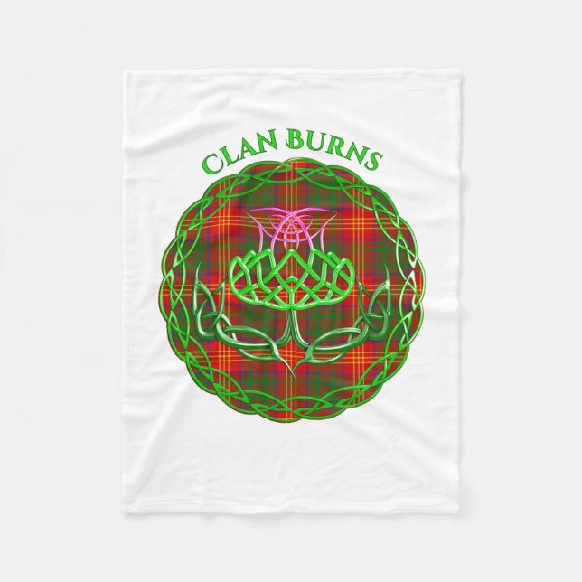 Burns Scottish Tartan Celtic Thistle Fleece Blanket (Front)