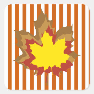 Burnt Autumnal Stripes with Leaves Square Sticker