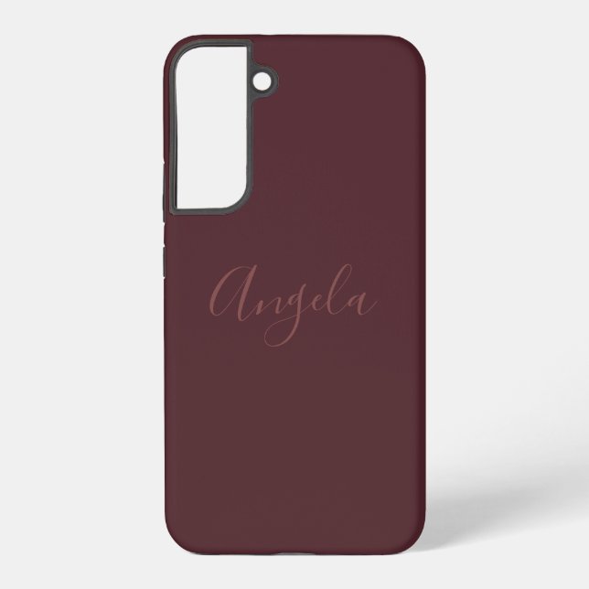 Burnt Burgundy with Name or Monogram Set Samsung Galaxy S22+ Case (Back)
