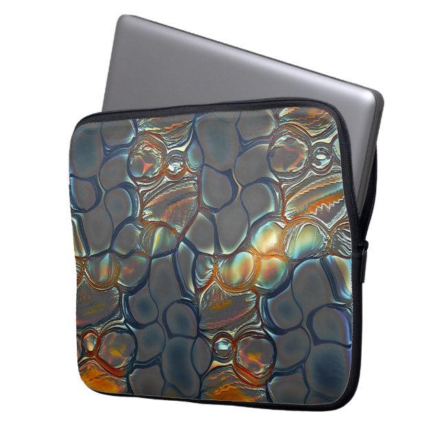 Burnt grey cells with stained to soft gold light   laptop sleeve (Front Left)