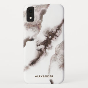 Burnt Hue Watercolor Ombre Marble Monogram iPhone XR Case