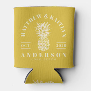Burnt Lemon Tropical Pineapple Wedding Crest Can Cooler