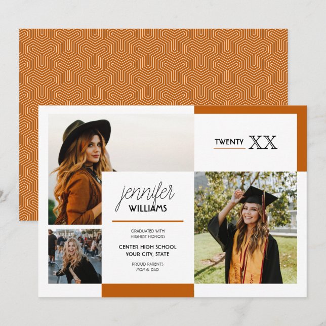 Burnt Orange 3 Photo Graduation Announcement (Front/Back)