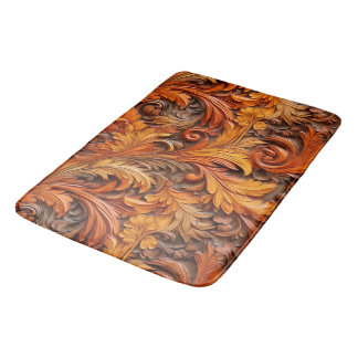 Burnt orange 3d Floral Bath Mat