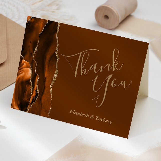 Burnt Orange Agate Gold Brown Wedding Thank You Card (Creator Uploaded)
