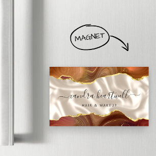 Burnt Orange Agate Gold Foil Luxury Magnetic Business Card