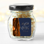 Burnt Orange Agate Gold Navy Blue Wedding Square Sticker<br><div class="desc">This elegant modern wedding sticker features a burnt orange watercolor agate geode design trimmed with faux gold glitter. Easily customize the gold coloured text on a dark navy blue background,  with the names of the bride and groom in handwriting calligraphy over a large,  medium navy blue ampersand.</div>