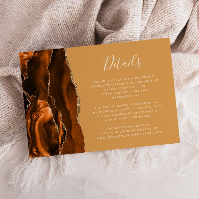 Burnt Orange Agate Honey Gold Wedding Details Enclosure Card (Creator Uploaded)