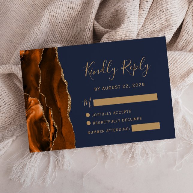 Burnt Orange Agate Or Marine Blue Wedding RSVP (Créateur téléchargé)