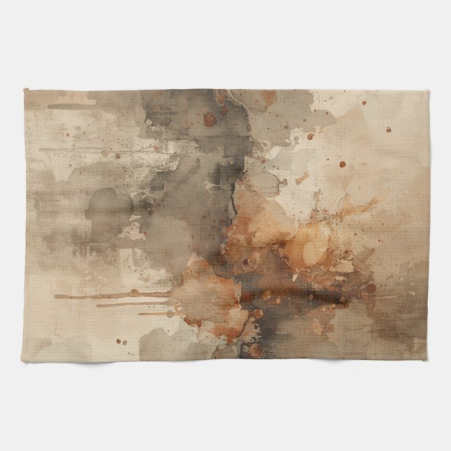 Burnt Orange Amber Brown Grey Black Abstract Kitchen Towel (Horizontal)