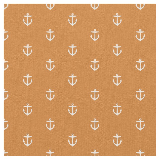 Burnt Orange Anchor Print Fabric (Close Up)