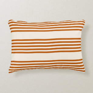 Burnt orange and beige five stripe pattern accent pillow