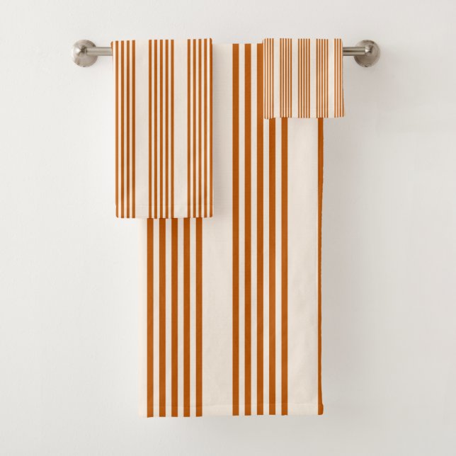 Burnt orange and beige five stripe pattern bath towel set (Insitu)