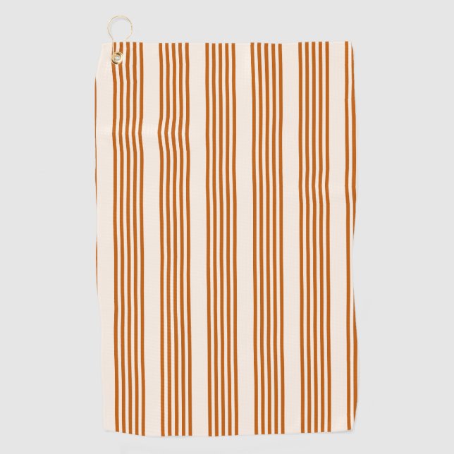Burnt orange and beige five stripe pattern golf towel (Front)