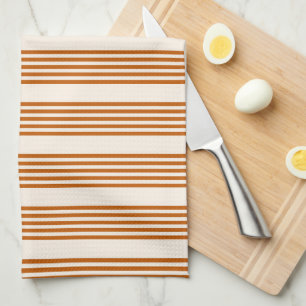 Burnt orange and beige five stripe pattern kitchen towel