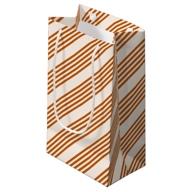 Burnt orange and beige five stripe pattern small gift bag (Front Angled)