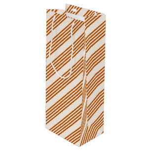 Burnt orange and beige five stripe pattern wine gift bag