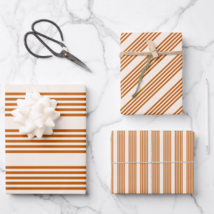 Burnt orange and beige five stripe pattern wrapping paper sheet