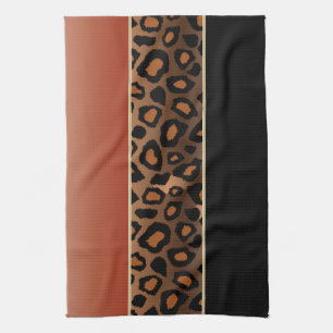 Burnt Orange and Black Leopard Animal Print Kitchen Towel