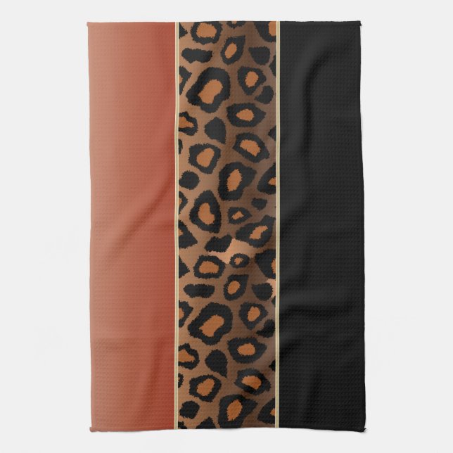 Burnt Orange and Black Leopard Animal Print Kitchen Towel (Vertical)