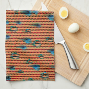 Burnt Orange and Blue Fabric Pattern Kitchen Towel