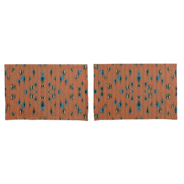 Burnt Orange and Blue Fabric Pattern Pillowcase (Front-Set)