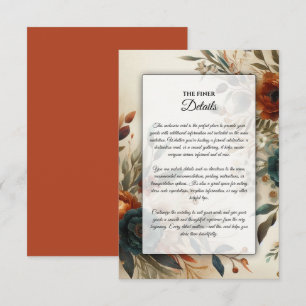 Burnt Orange and Blue Fall Flowers Wedding Enclosure Card
