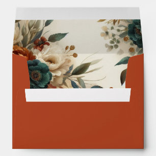 Burnt Orange and Blue Fall Flowers Wedding  Envelope