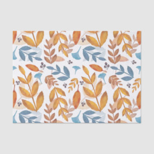 Burnt Orange and Blue Fall Leaves Tissue Paper