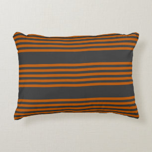Burnt orange and charcoal five stripe pattern accent pillow
