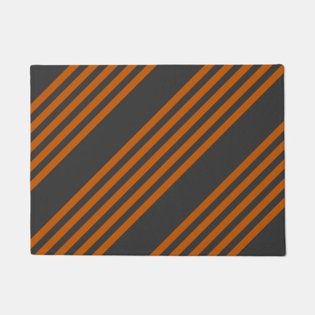 Burnt orange and charcoal five stripe pattern doormat (Front)