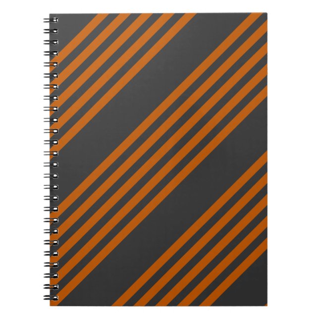 Burnt orange and charcoal five stripe pattern notebook (Front)