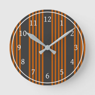Burnt orange and charcoal five stripe pattern round clock