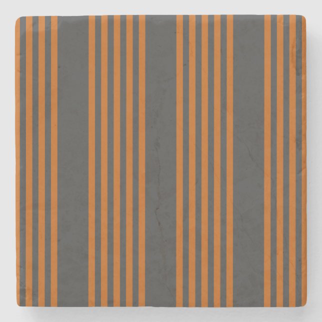 Burnt orange and charcoal five stripe pattern stone coaster (Front)