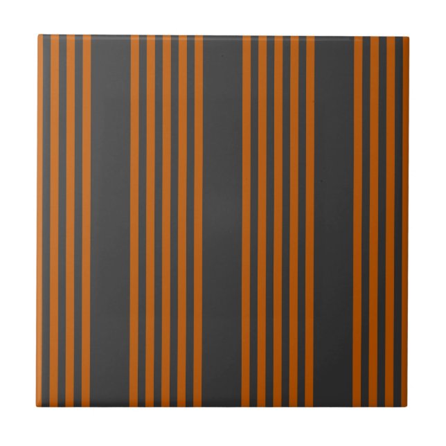 Burnt orange and charcoal five stripe pattern tile (Front)